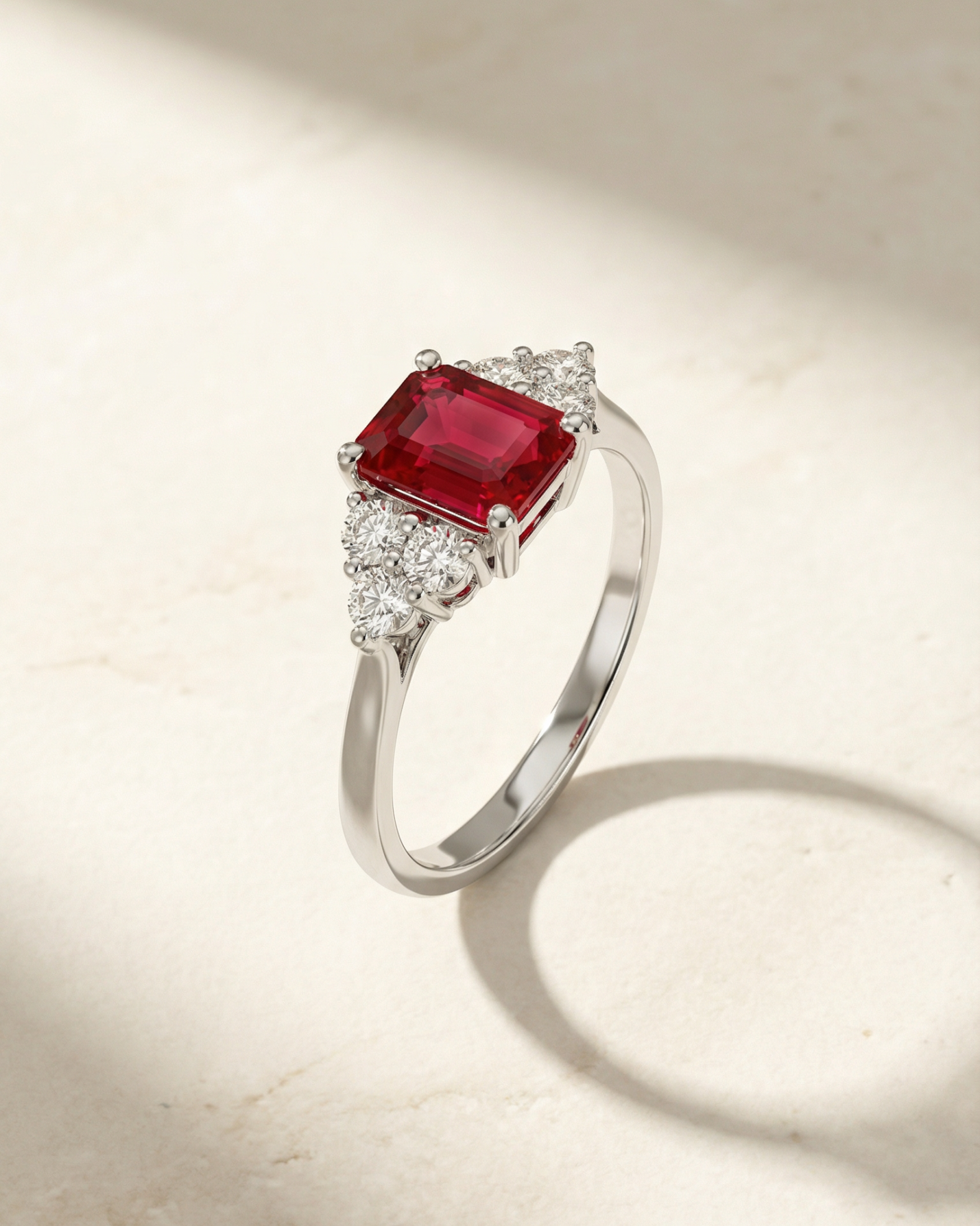 Emerald-Cut Ruby Ring in K18 White Gold