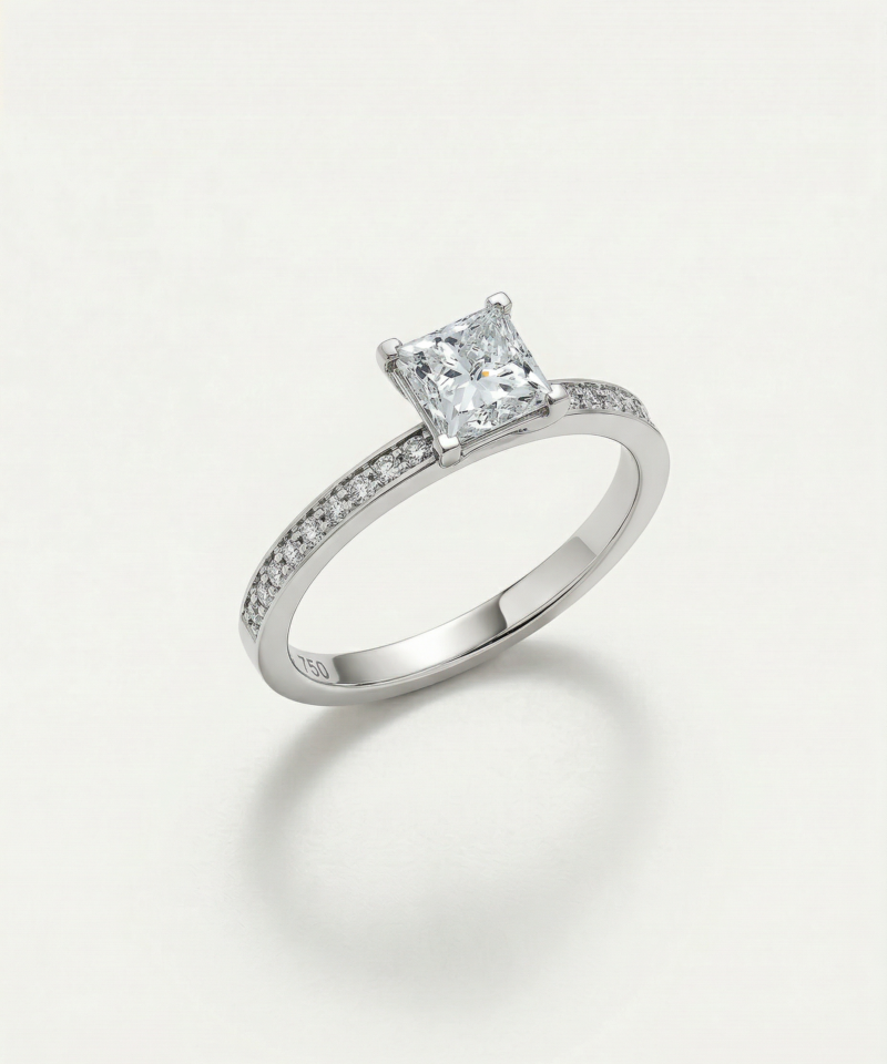 Princess-Cut Diamond Ring in K18 White Gold