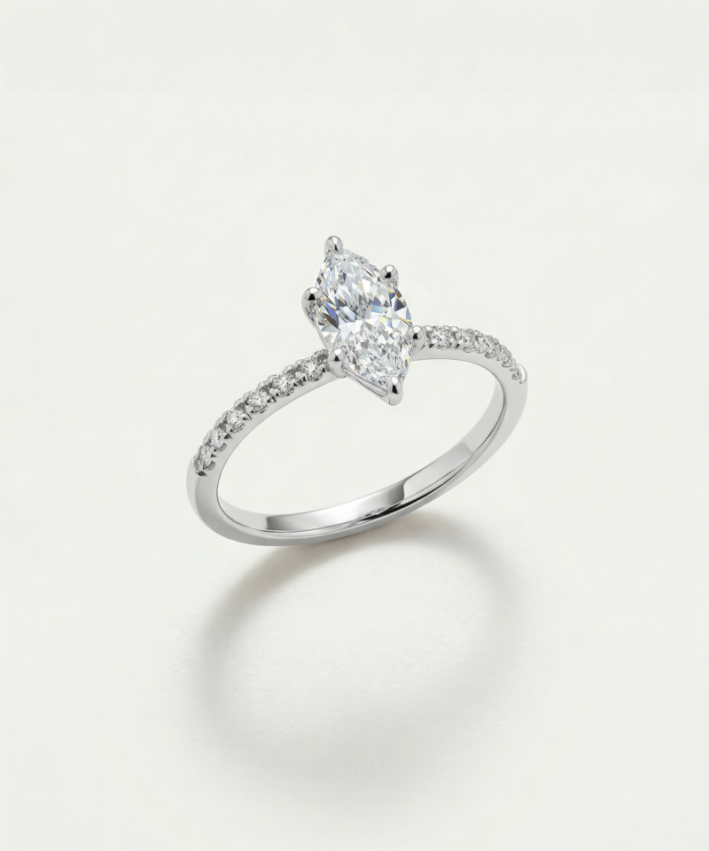 Marquise-Cut Diamond Ring in K18 White Gold