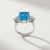 Emerald-Cut Blue Topaz & Diamond Ring in K18 White Gold - Image 2