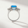 Emerald-Cut Blue Topaz & Diamond Ring in K18 White Gold - Image 3