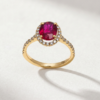Oval Ruby Halo Ring with Diamonds in K18 Yellow Gold - Image 2