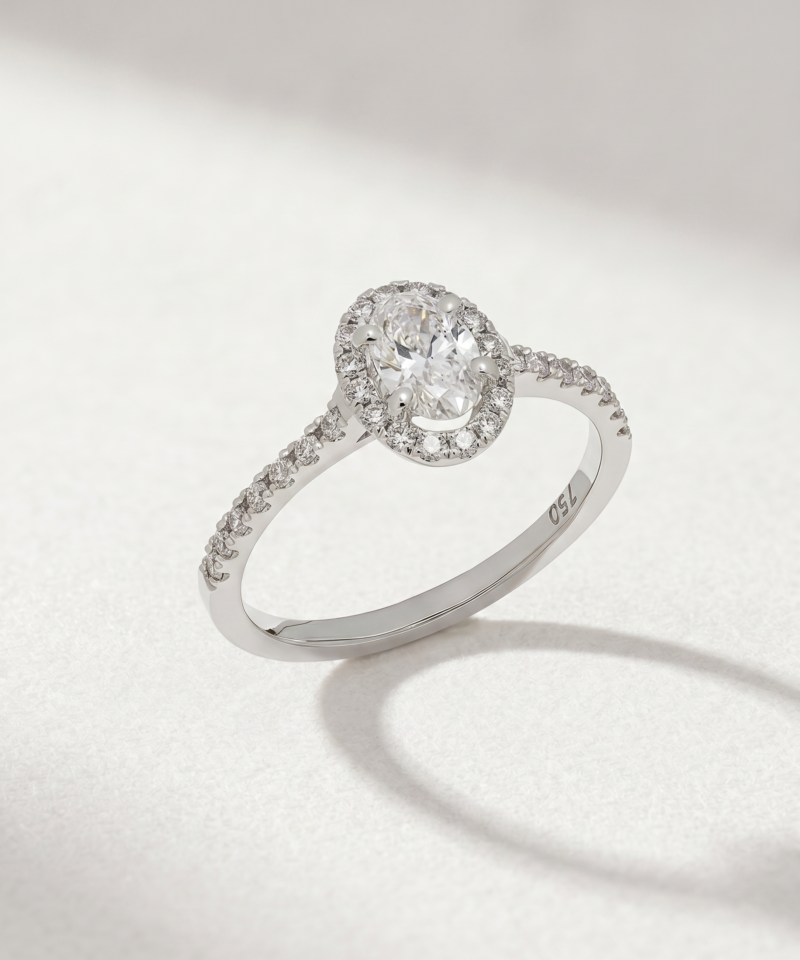0.58ct Oval-Cut Lab Diamond Halo Ring in K18 White Gold