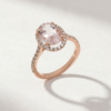 Oval Morganite Halo Ring with Diamonds in K18 Rose Gold