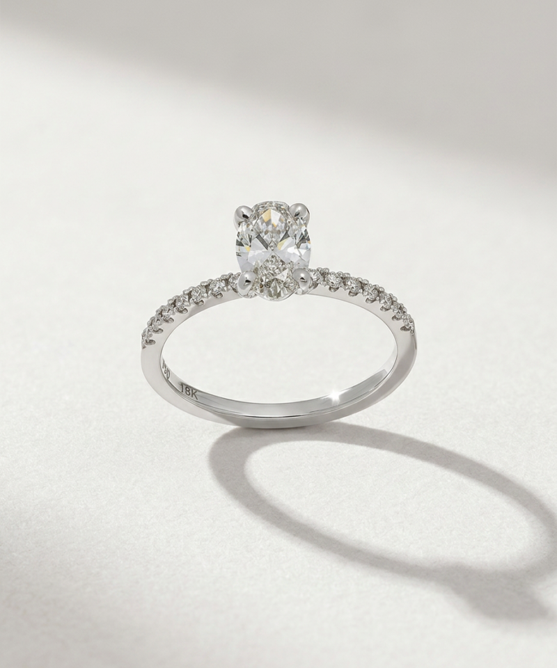 Alternative view of 1.03ct Oval-Cut Diamond Pavé Ring in K18 White Gold