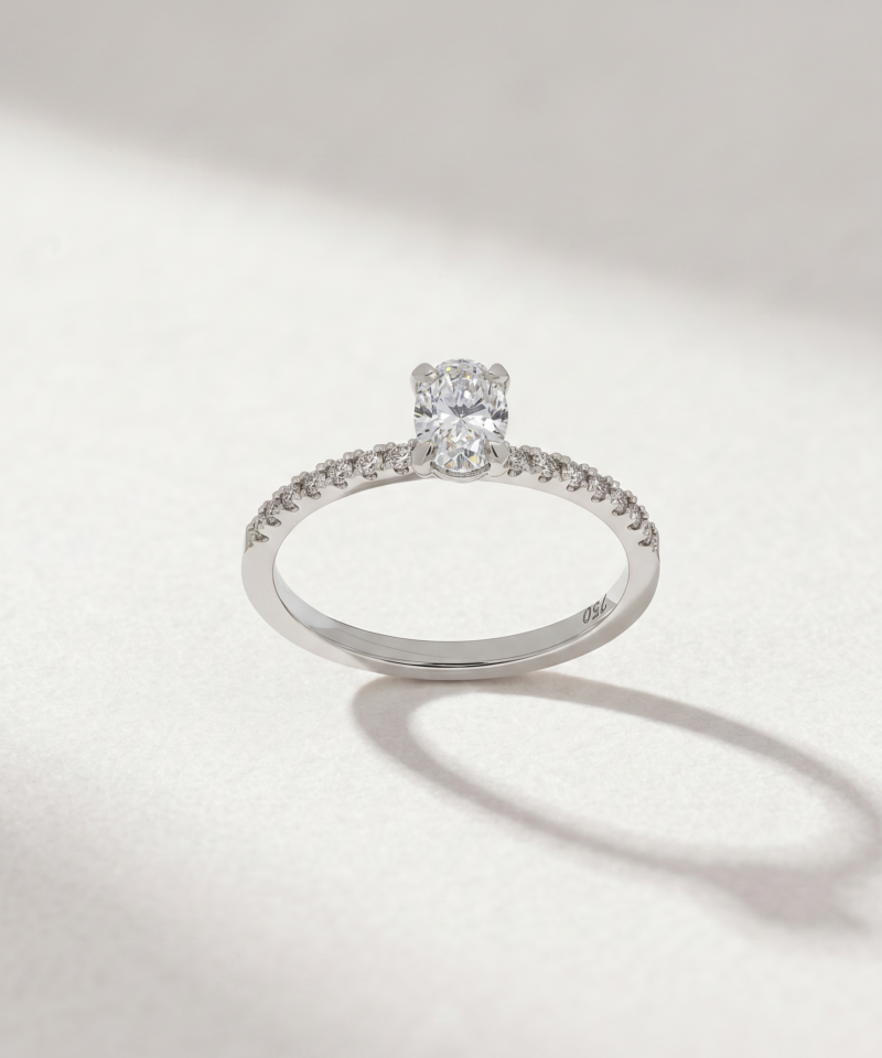 Alternative view of 0.56ct Oval-Cut Diamond Pavé Ring in K18 White Gold