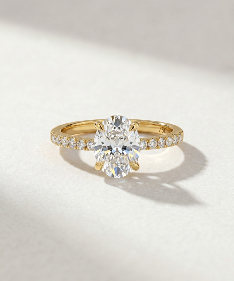Alternative view of Oval-Cut Diamond Ring in K18 Yellow Gold