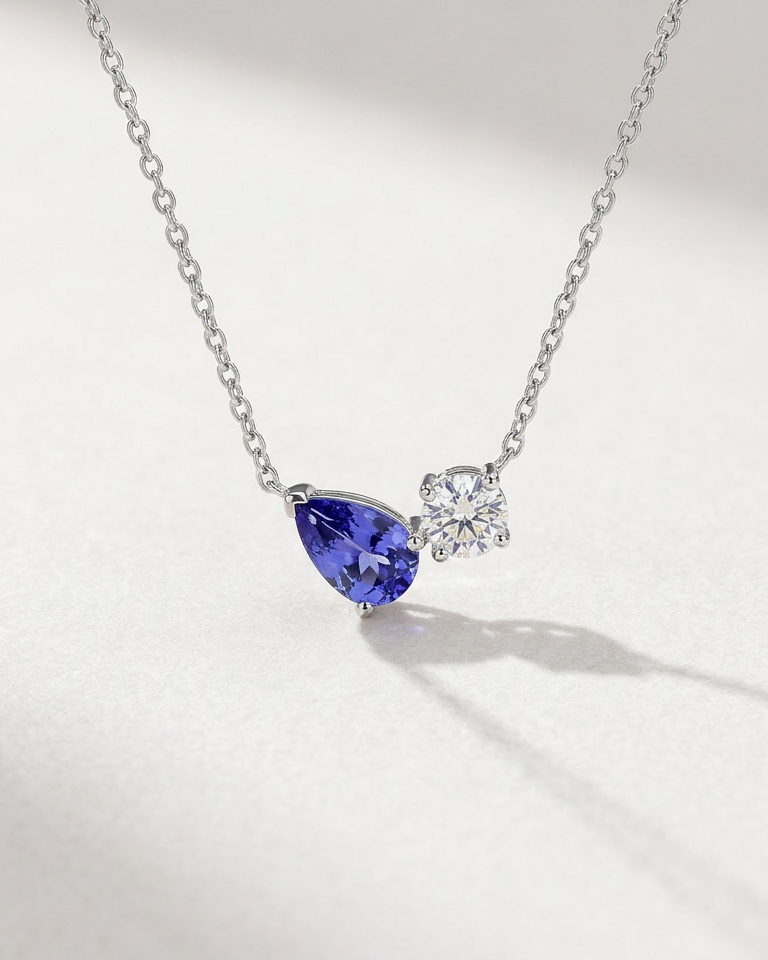 Tanzanite & Diamond Necklace in K18 White Gold