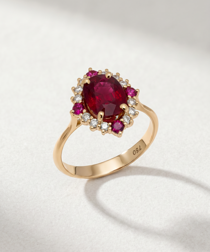 Oval-Cut Ruby Ring in K18 Yellow Gold