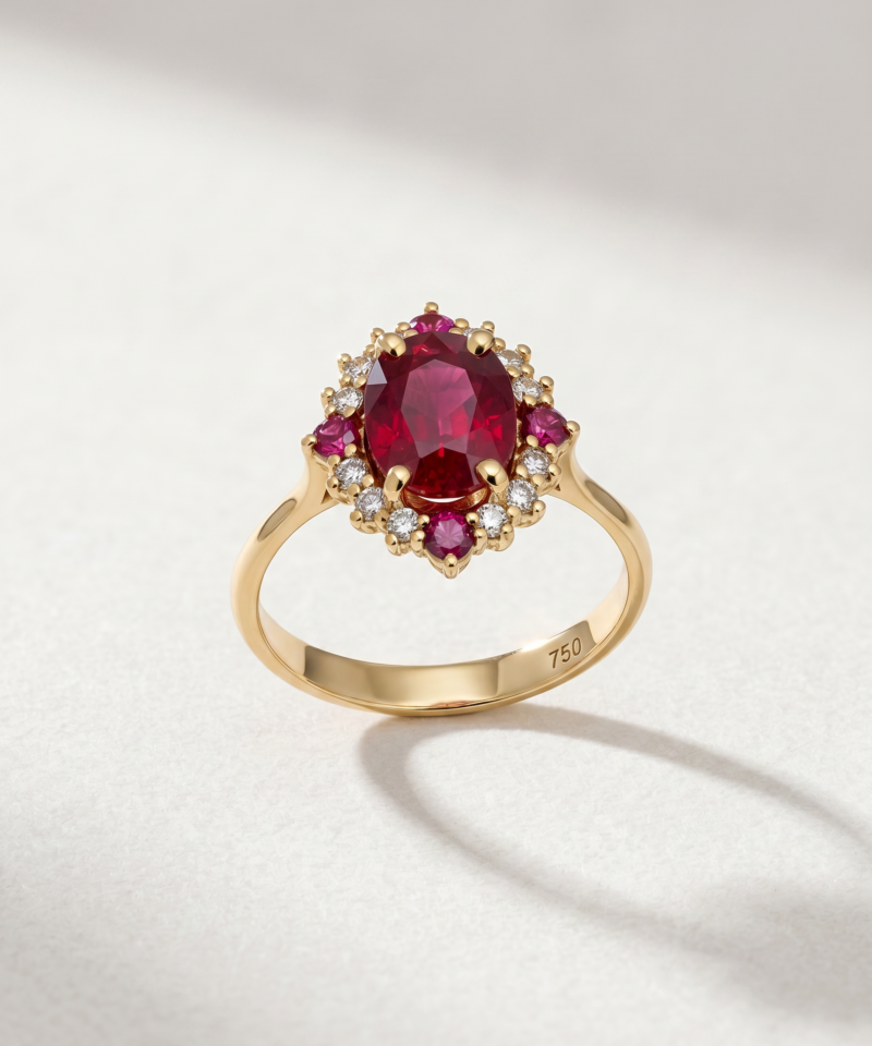 Alternative view of Oval-Cut Ruby Ring in K18 Yellow Gold