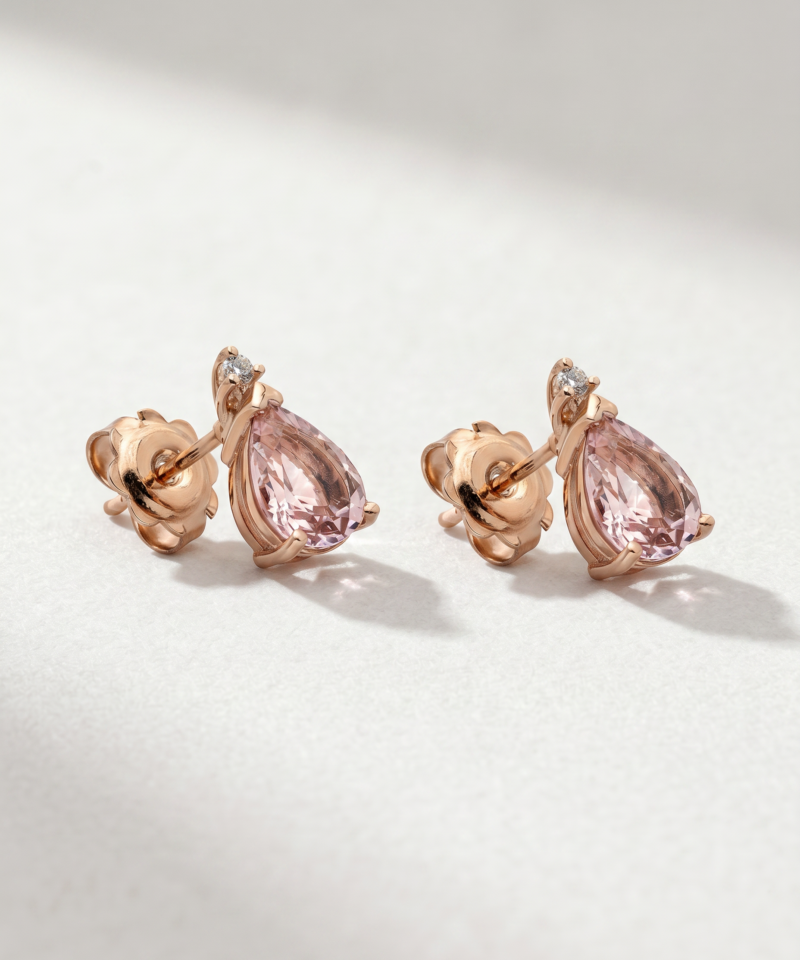 Pear-Cut Morganite Earrings with Diamonds in K18 Rose Gold