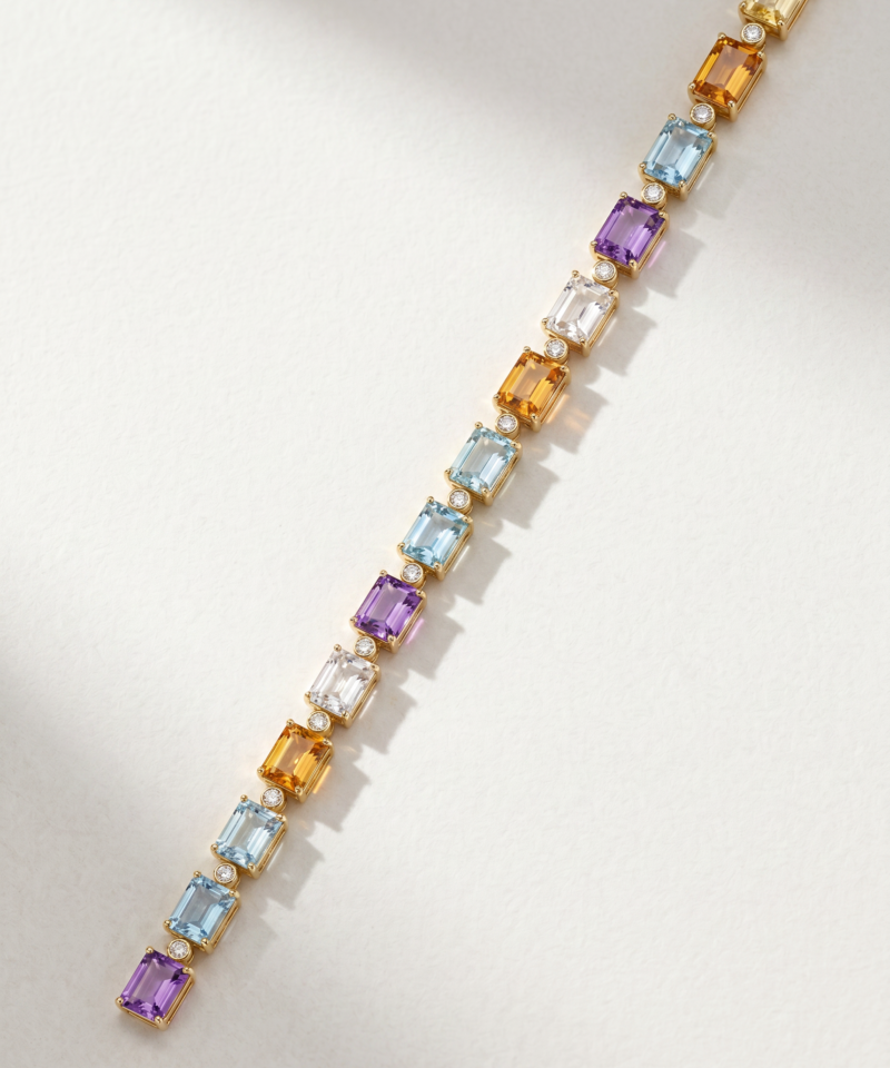 Alternative view of Gemstone Bracelet with Diamonds in K18 Yellow Gold
