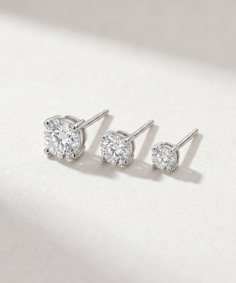 Alternative view of Diamond Solitaire Stud Earrings in K18 White Gold