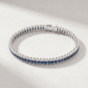Princess-Cut Sapphire & Diamond Line Bracelet in K18 White Gold - Image 2