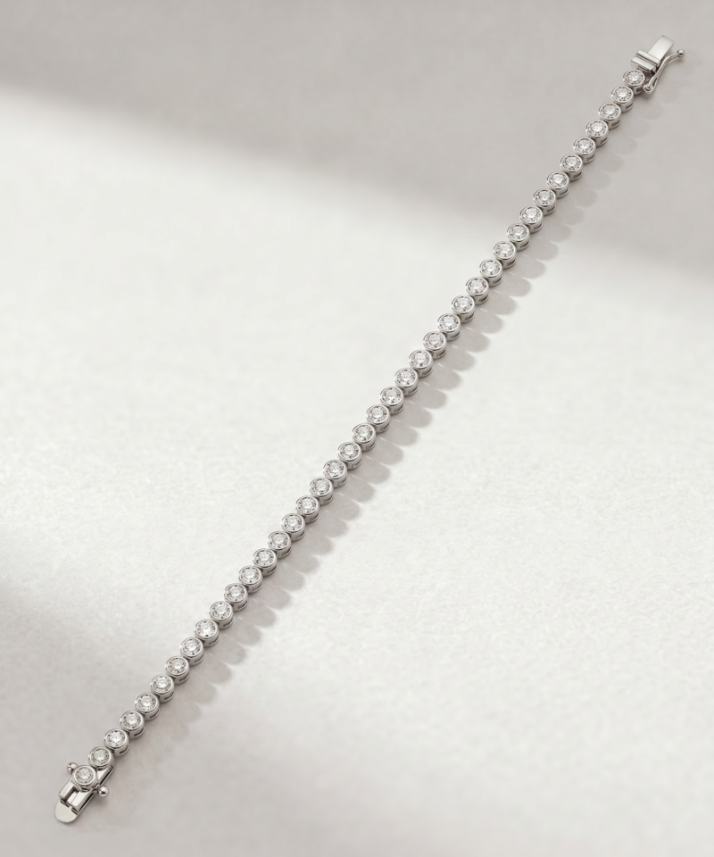 Bezel-Set Diamond Tennis Bracelet in K18 White Gold