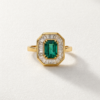 Emerald-Cut Emerald & Baguette Diamond Ring in K18 Yellow Gold - Image 2