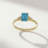 Emerald-Cut Blue Topaz & Cubic Zirconia Ring in K14 Yellow Gold - Image 2