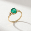 Oval-Cut Emerald & Diamond Ring in K18 Yellow Gold
