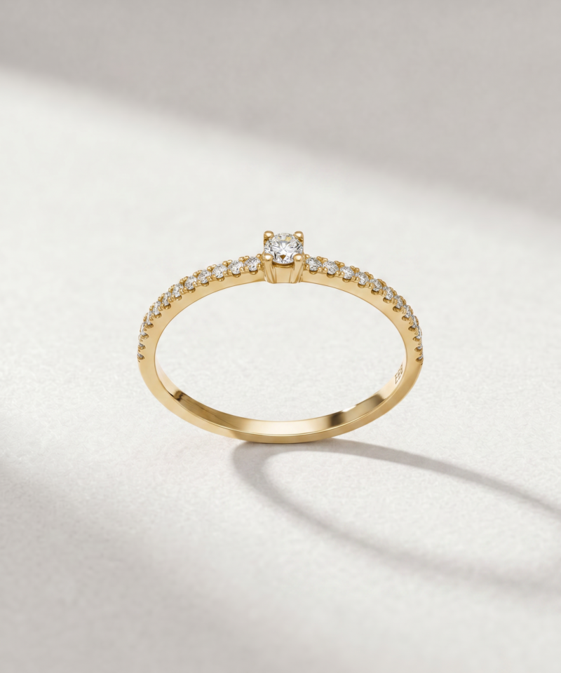 Alternative view of Round-Cut Diamond Pavé Solitaire Ring in K18 Yellow Gold