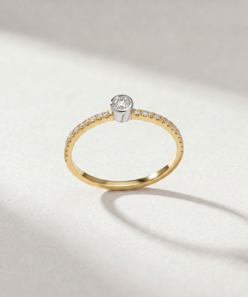 Alternative view of Bezel-Set Diamond Pavé Ring in K18 Yellow Gold
