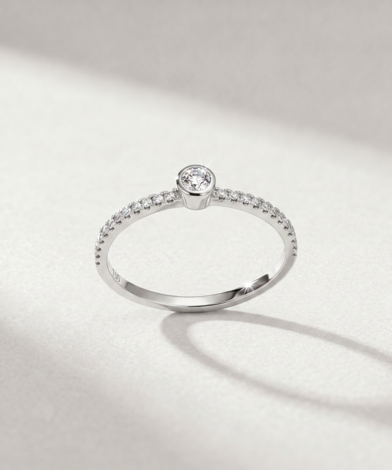 Alternative view of Bezel-Set Diamond Pavé Ring in K18 White Gold