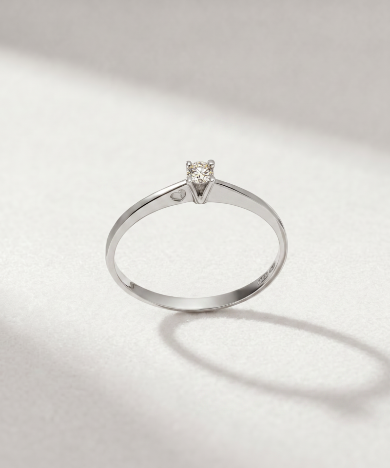 Alternative view of Round-Cut Diamond Solitaire Ring with Heart Detail in K18 White Gold