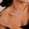 Oval-Cut Emerald & Diamond Necklace in K18 Yellow Gold - Image 2