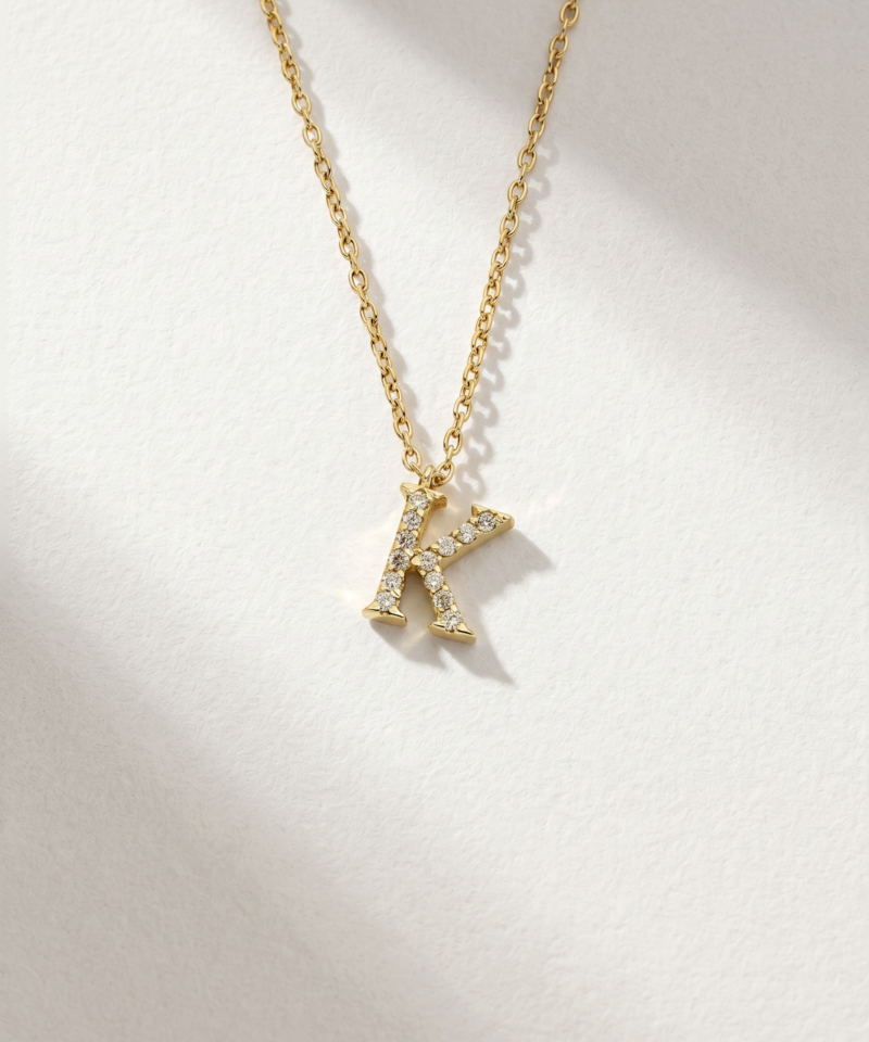 Diamond Initial K Necklace in K18 Yellow Gold