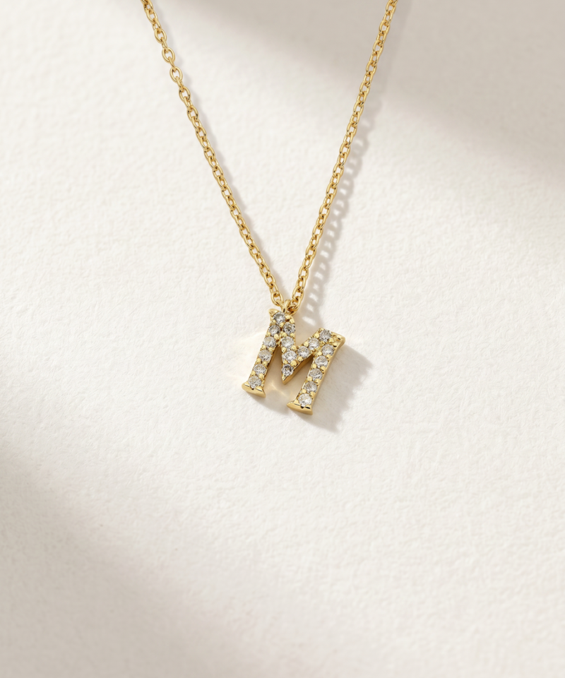 Diamond Initial M Necklace in K18 Yellow Gold
