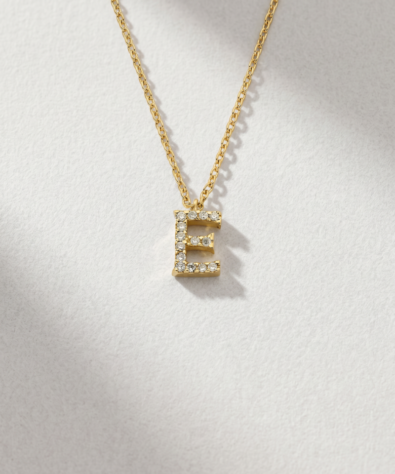 Diamond Initial E Necklace in K18 Yellow Gold