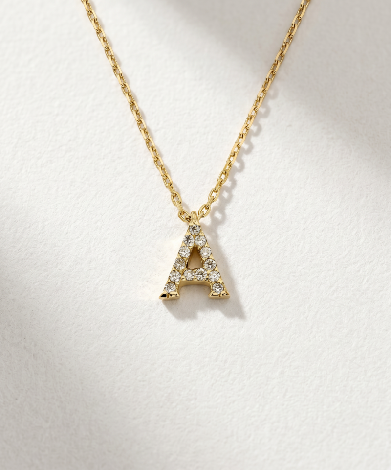 Diamond Initial A Necklace in K18 Yellow Gold