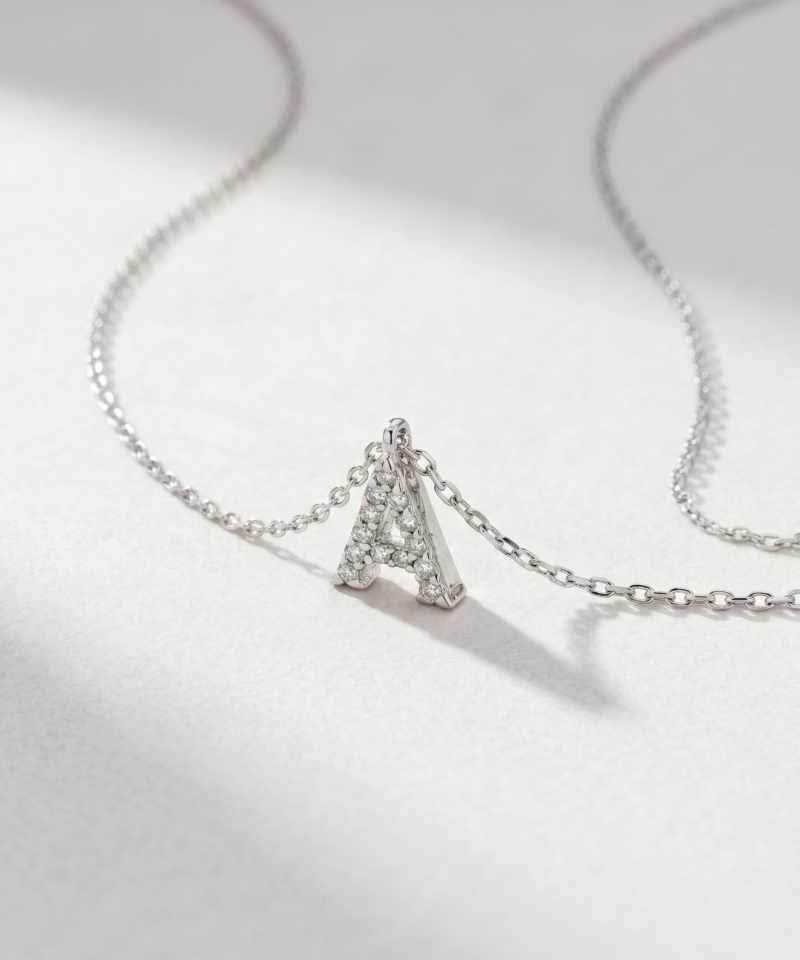 Diamond Initial A Necklace in K18 White Gold