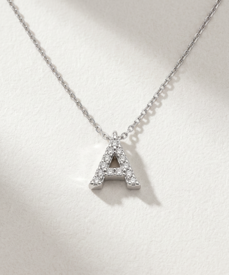 Alternative view of Diamond Initial A Necklace in K18 White Gold