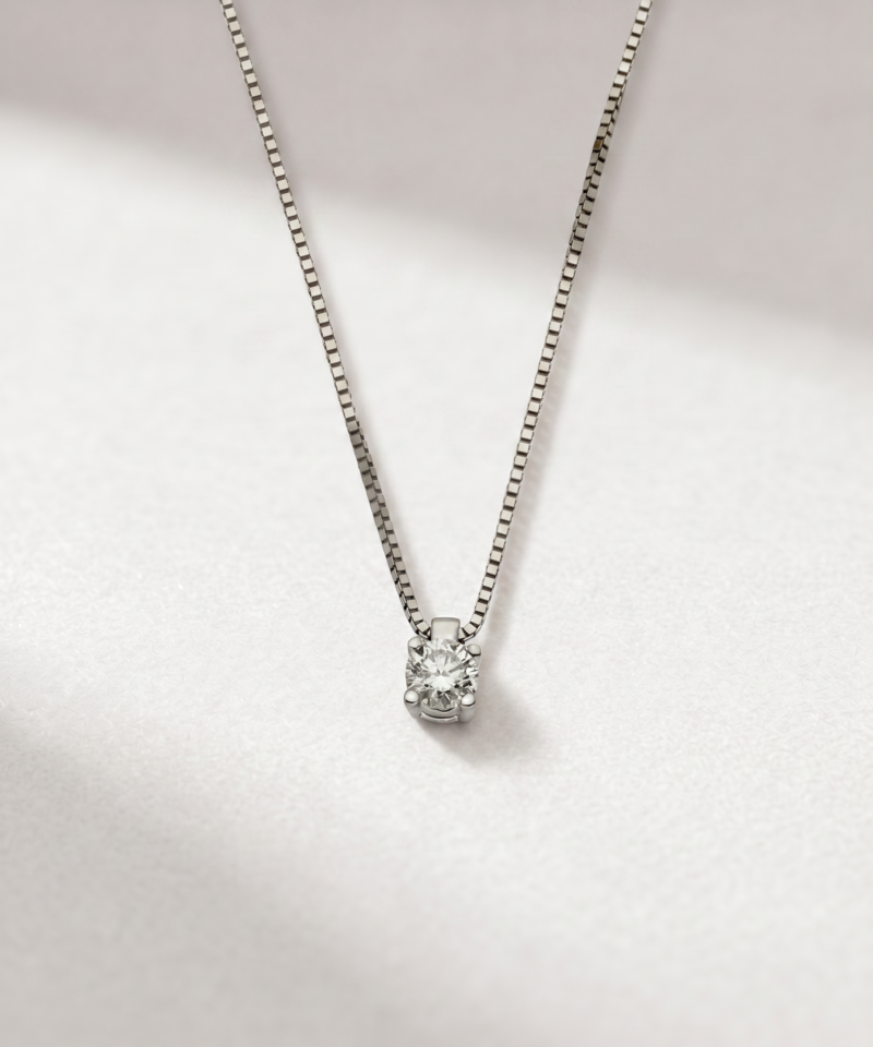 0.11ct Round-Cut Diamond Solitaire Necklace in K18 White Gold
