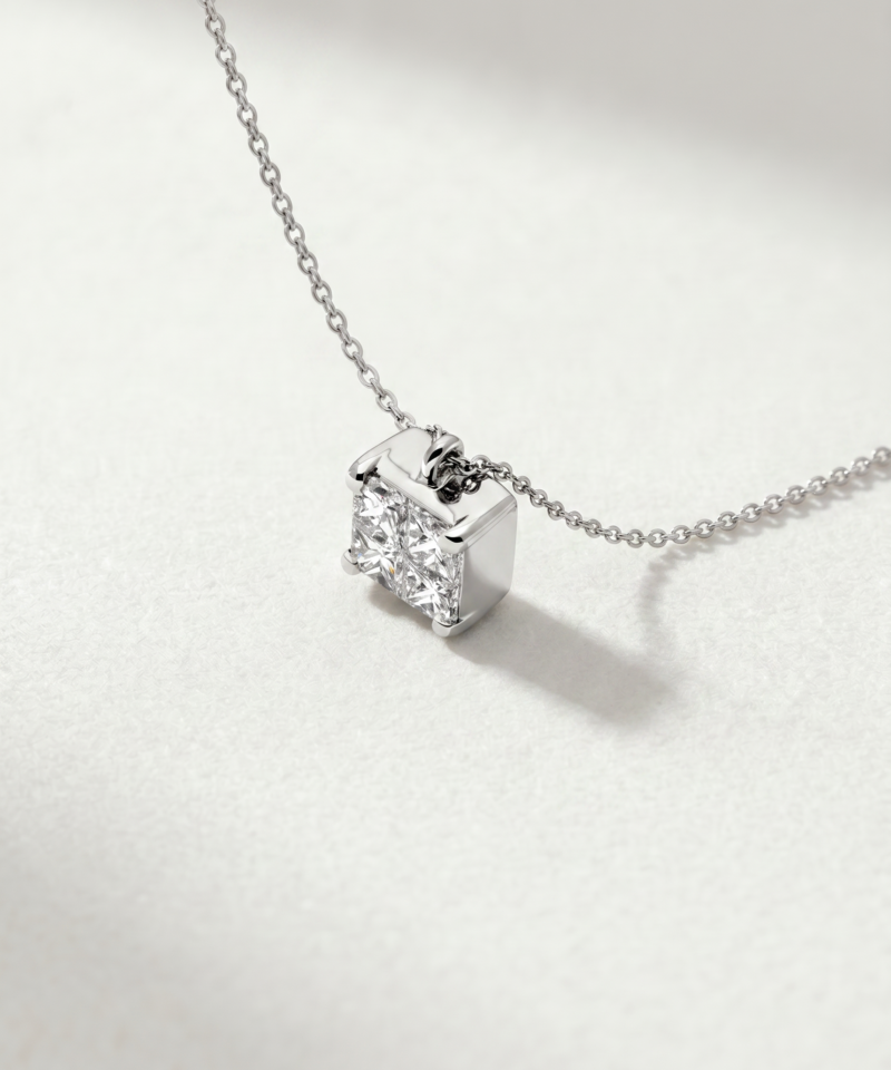 Alternative view of Princess-Cut Diamond Cluster Necklace in K18 White Gold