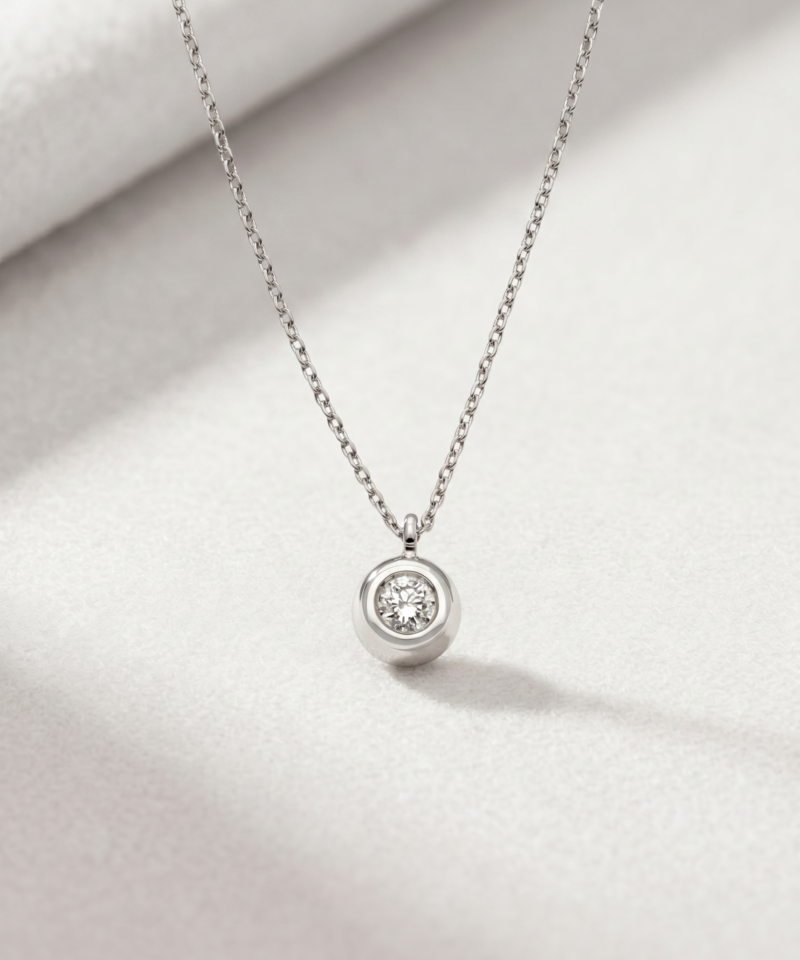 0.06ct Bezel-Set Diamond Necklace in K18 White Gold