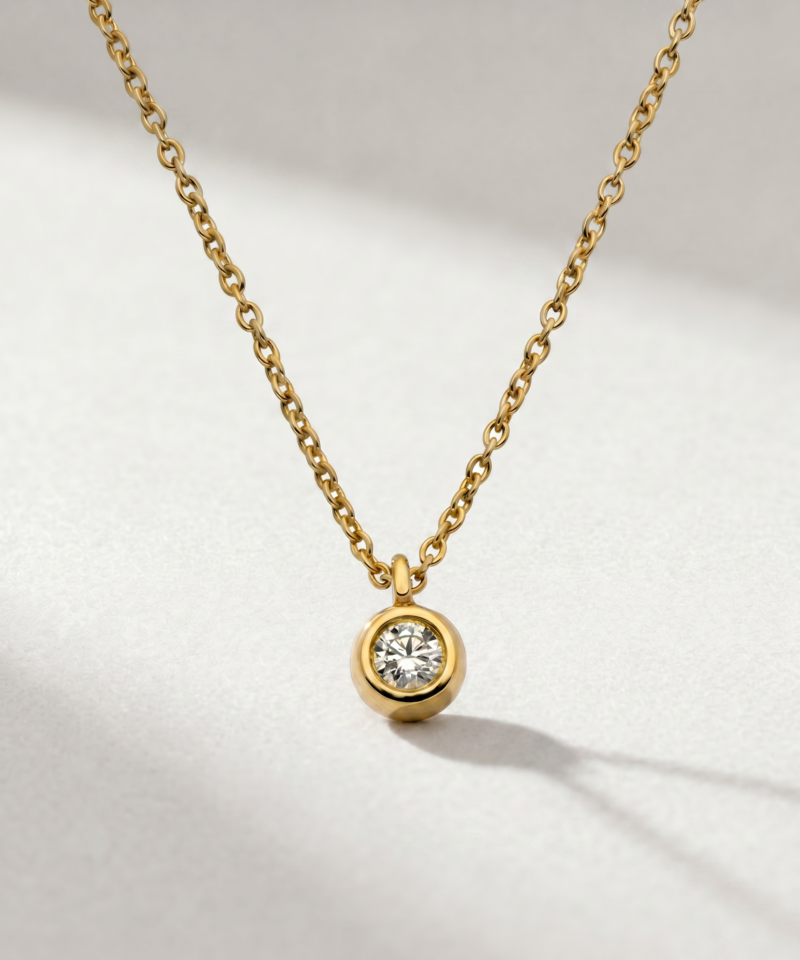 0.09ct Bezel-Set Diamond Necklace in K18 Yellow Gold