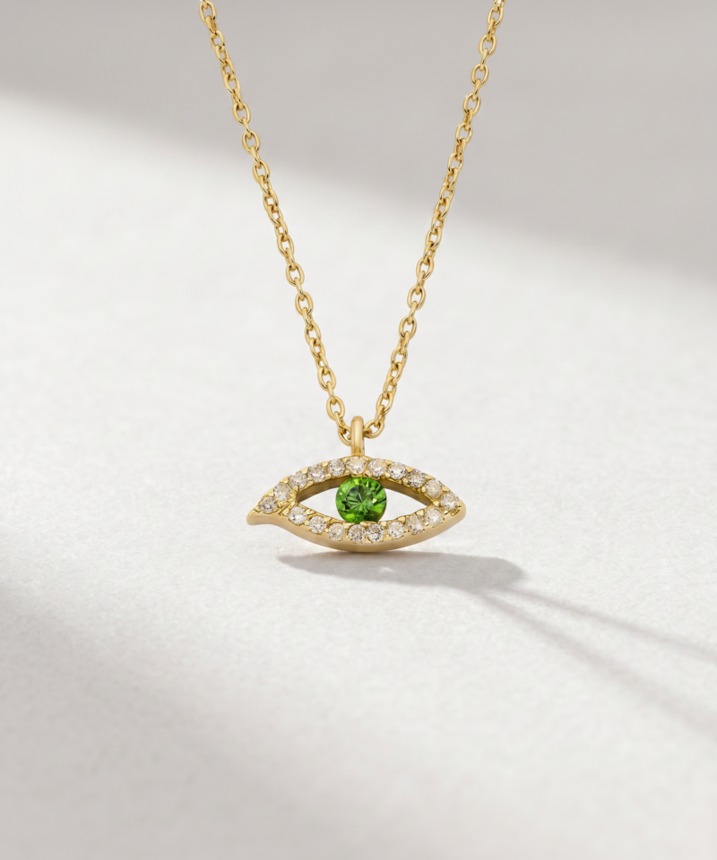 Tsavorite & Diamond Eye Necklace in K18 Yellow Gold