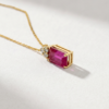 Emerald-Cut Ruby & Diamond Necklace in K18 Yellow Gold - Image 2