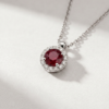 Round-Cut Ruby & Diamond Halo Necklace in K18 White Gold - Image 2