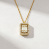 Baguette Diamond Halo Necklace in K18 Yellow Gold