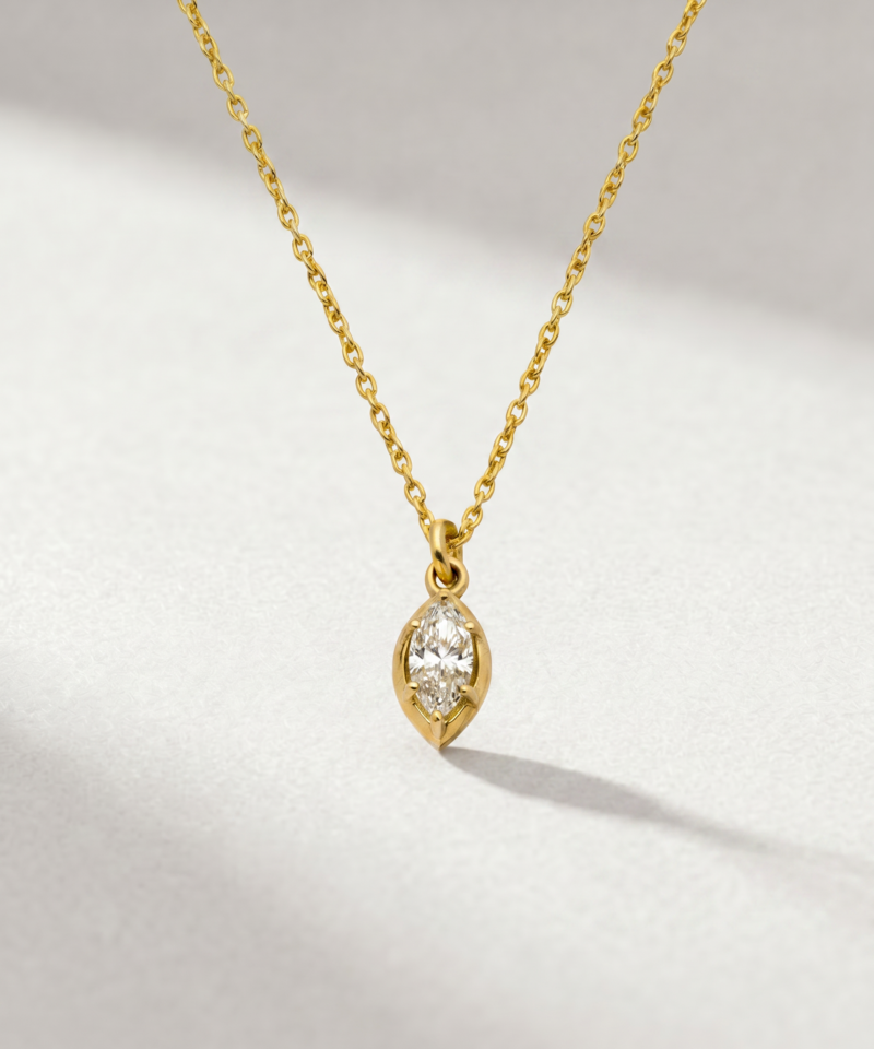 Marquise-Cut Diamond Solitaire Necklace in K18 Yellow Gold