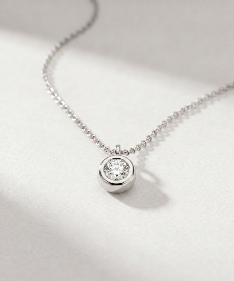 0.22ct Bezel-Set Diamond Necklace in K18 White Gold