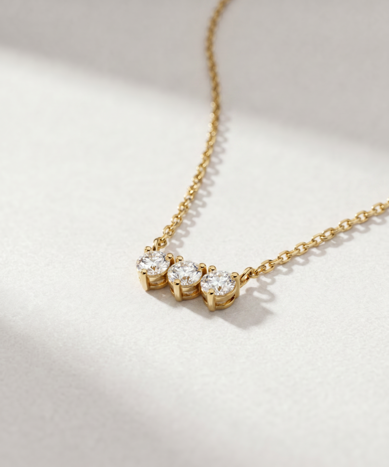 Alternative view of Diamond Trio Necklace in K18 Yellow Gold