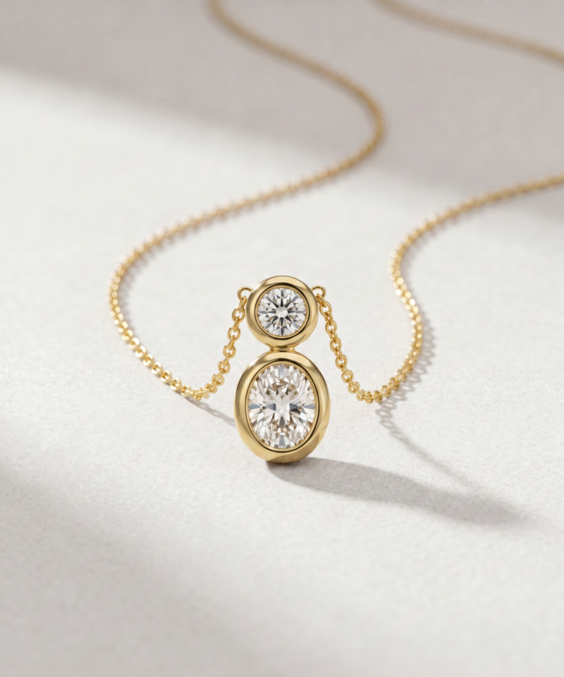 Round & Oval-Cut Diamond Duo Necklace in K18 Yellow Gold