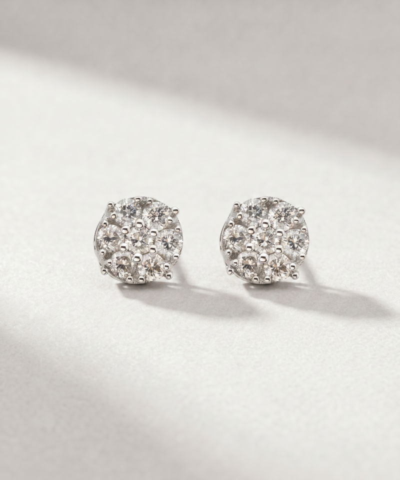 Diamond Cluster Stud Earrings in K18 White Gold
