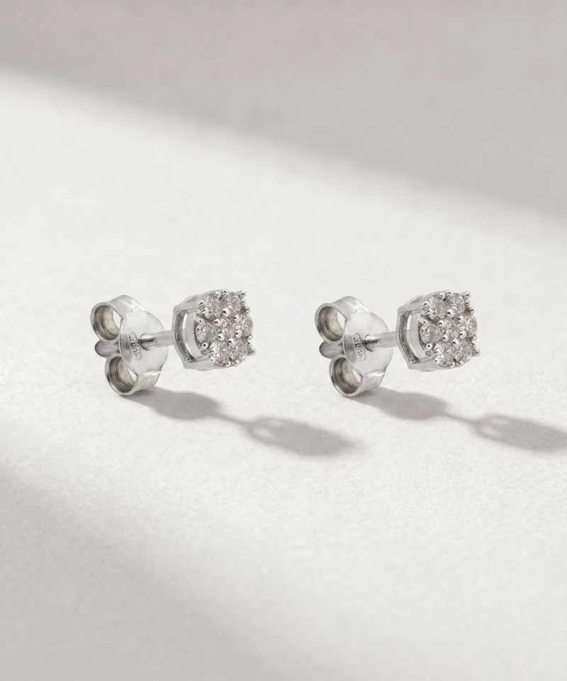 Alternative view of Diamond Cluster Stud Earrings in K18 White Gold