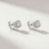 Round-Cut Diamond Cushion Halo Stud Earrings in K18 White Gold - Image 2