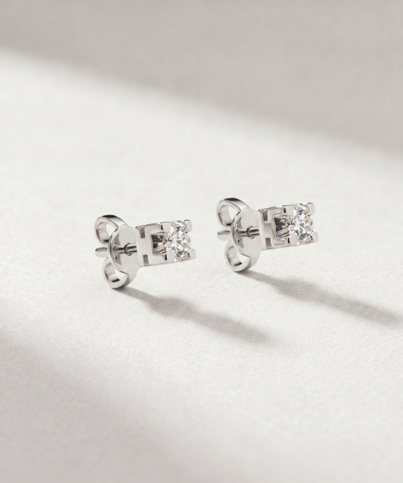Alternative view of Round-Cut Diamond Square Stud Earrings in K18 White Gold
