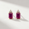 Emerald-Cut Ruby & Diamond Stud Earrings in K18 Yellow Gold